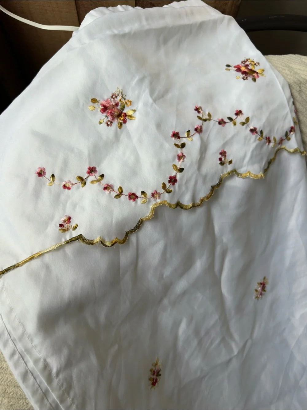 Shabby Chic Tea Rose Embroidered Shower Curtain White Fabric 67in x 71in